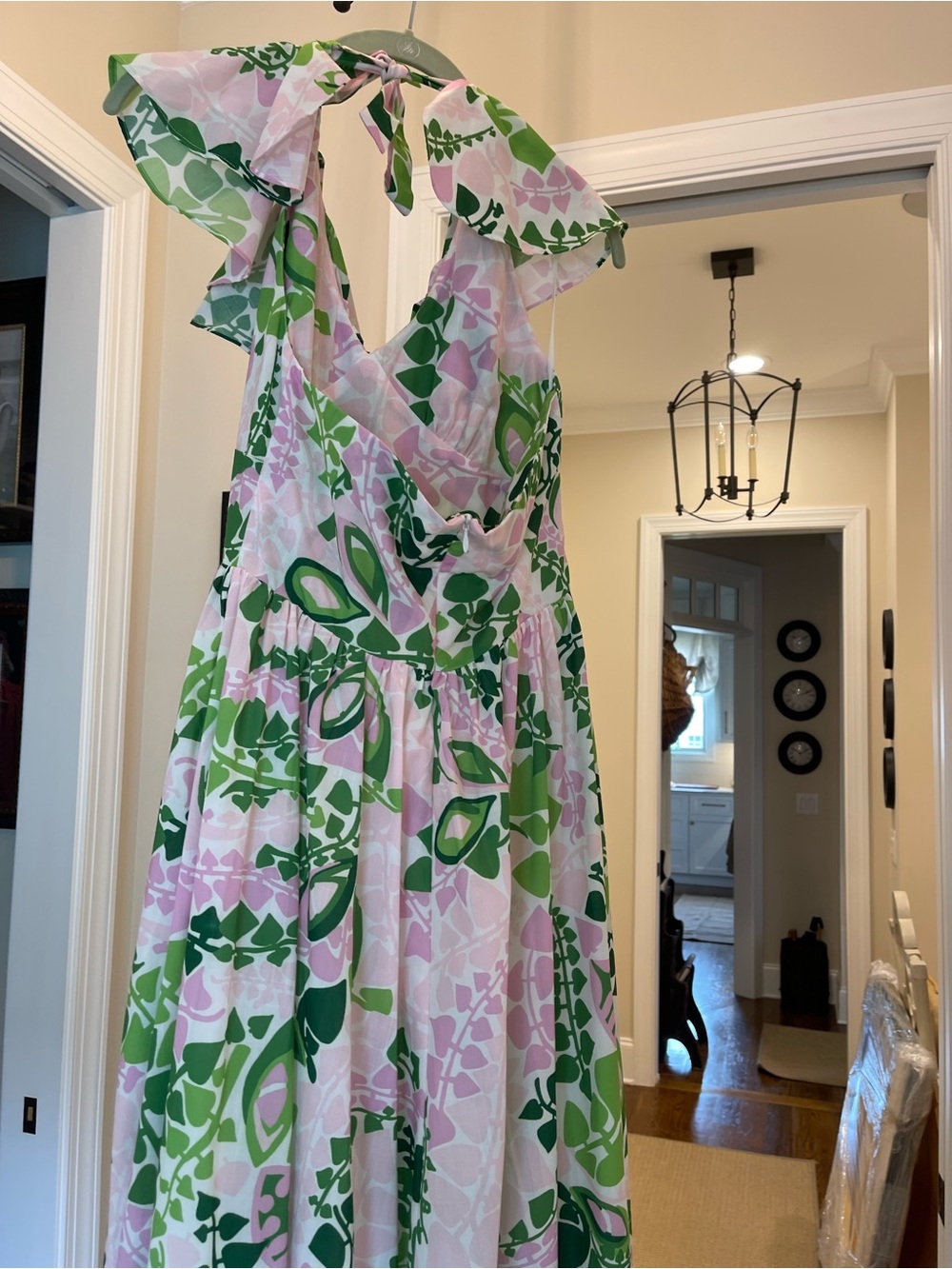 Floral Ruffle Halter Maxi Dress in Pink & Green - Picture 2 of 4